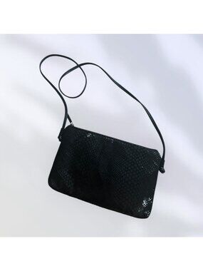 PINKY Vintage Black Leather Snake Print Crossbody Bag